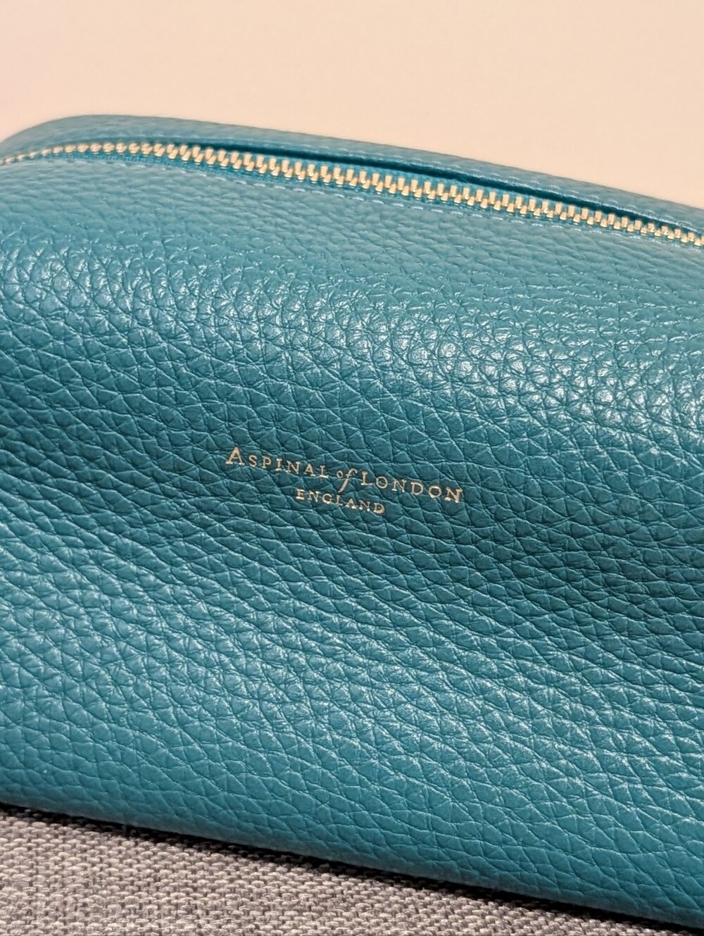 Aspinal of London Teal Pebbled Leather Cosmetic Case